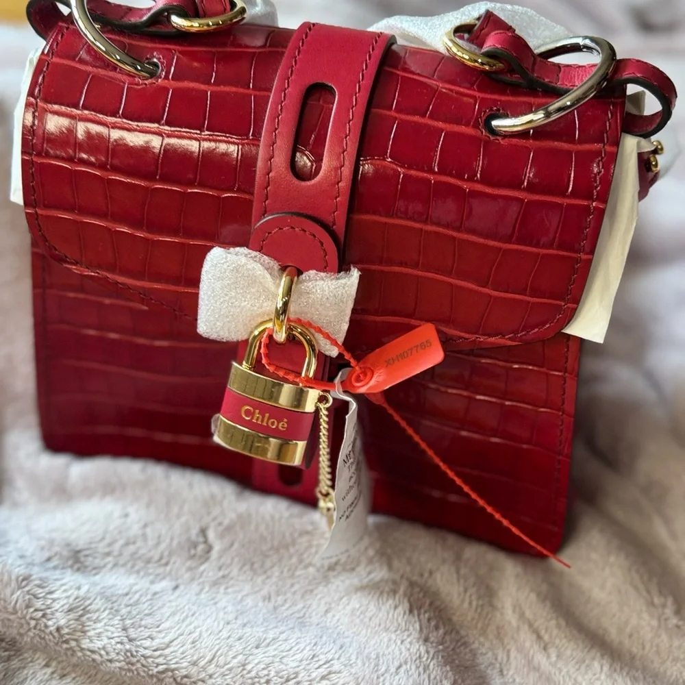 Red Croc-Embossed Leather Bag - Picture 2 of 7